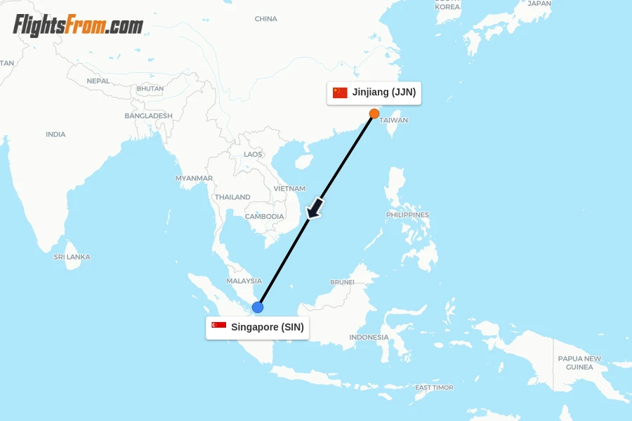 Flights from Jinjiang to Singapore route map