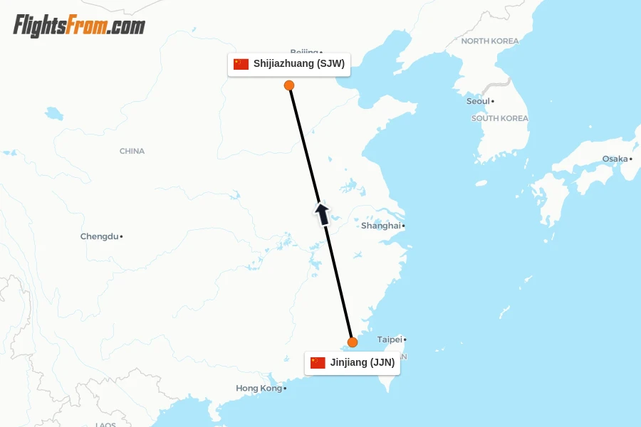 Flights from Jinjiang to Shijiazhuang route map