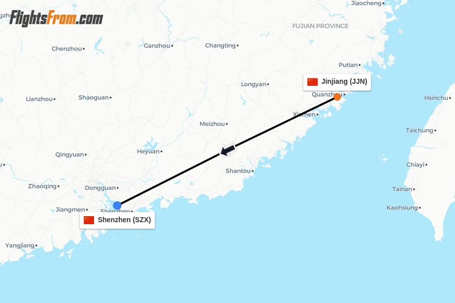 Flights from Jinjiang to Shenzhen route map