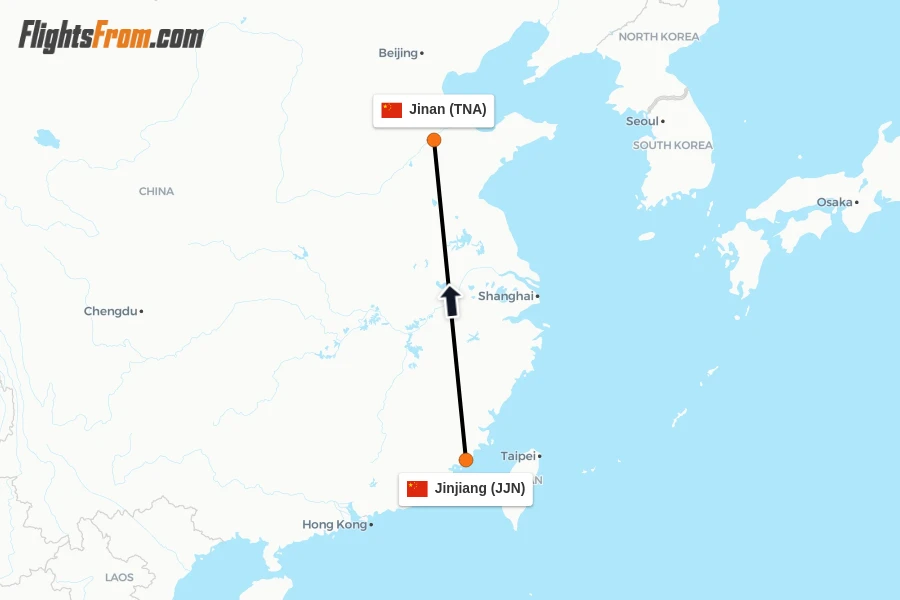 Flights from Jinjiang to Jinan route map