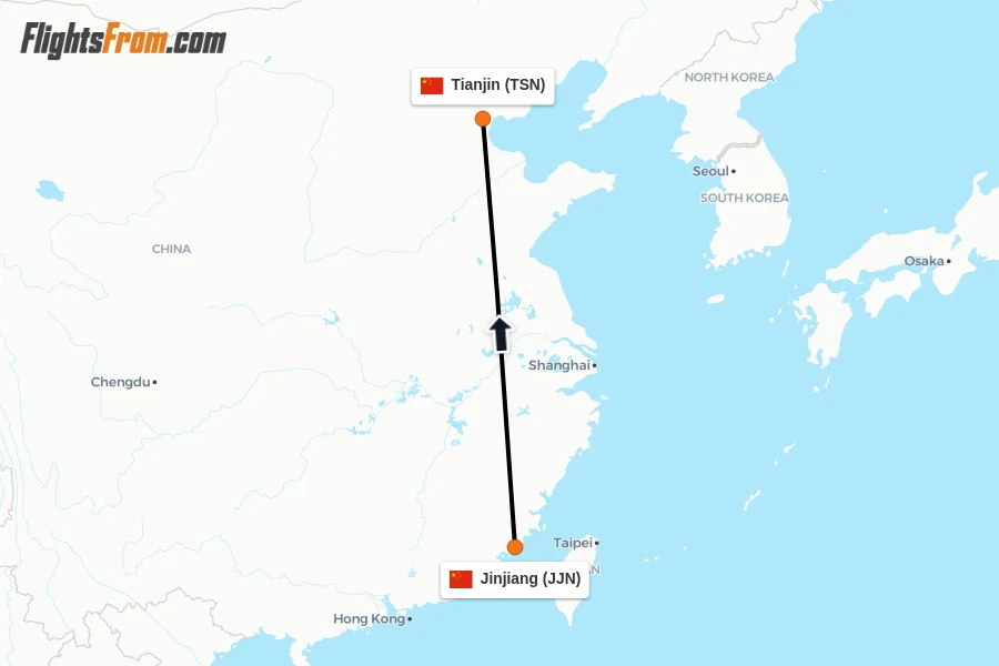 Flights from Jinjiang to Tianjin route map