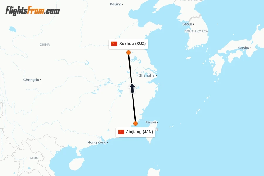 Flights from Jinjiang to Xuzhou route map