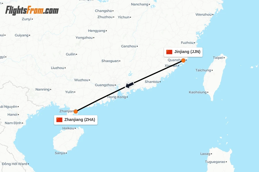 Flights from Jinjiang to Zhanjiang route map