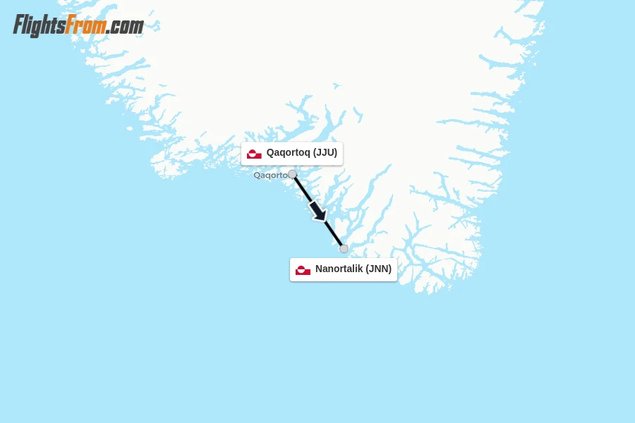 Flights from Qaqortoq to Nanortalik route map