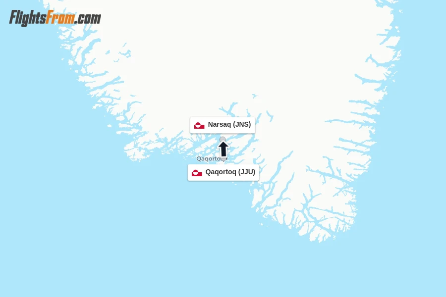 Flights from Qaqortoq to Narsaq route map