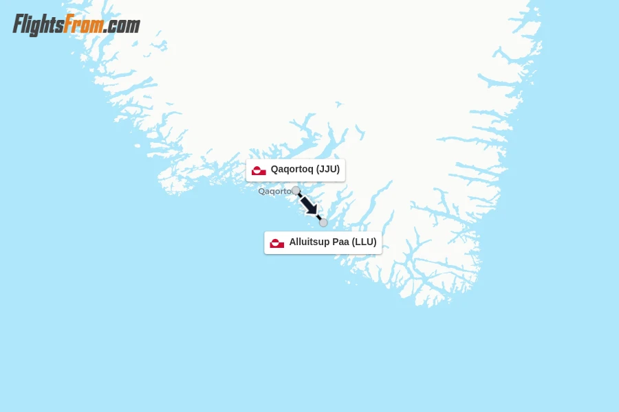 Flights from Qaqortoq to Alluitsup Paa route map