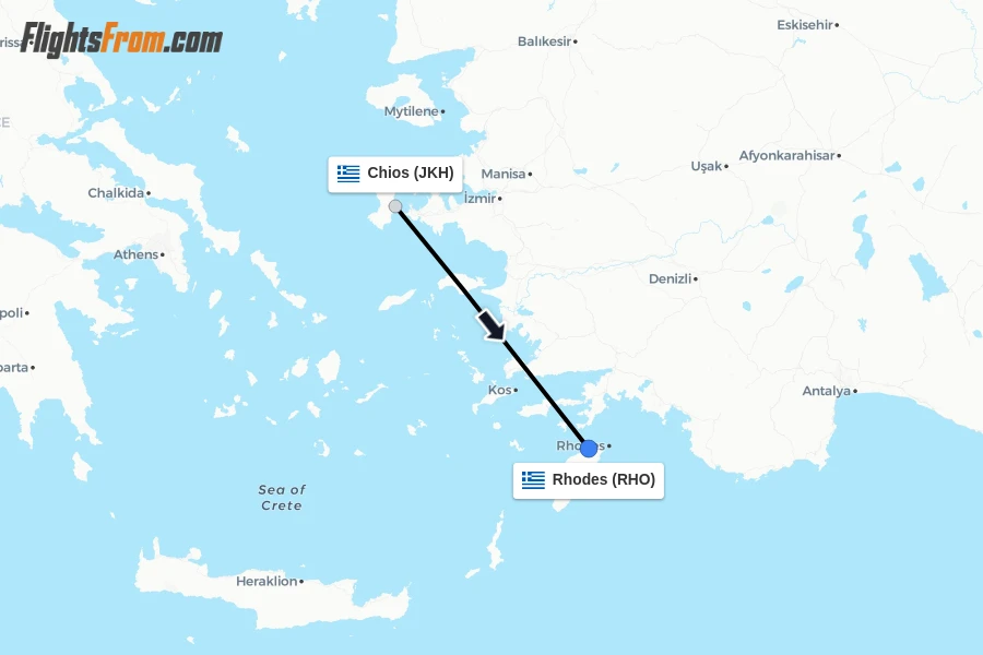 Flights from Chios to Rhodes route map