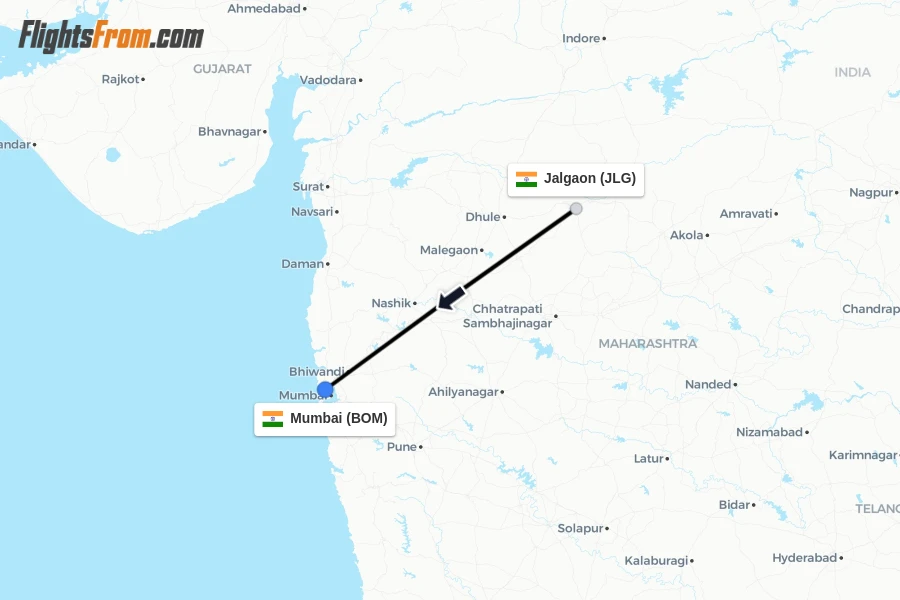 Flights from Jalgaon to Mumbai route map