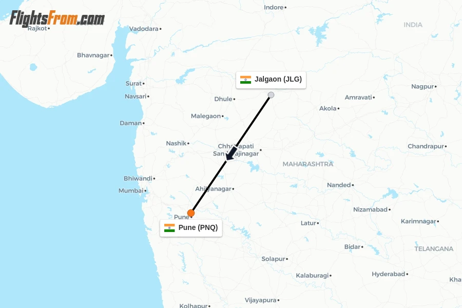 Flights from Jalgaon to Pune route map