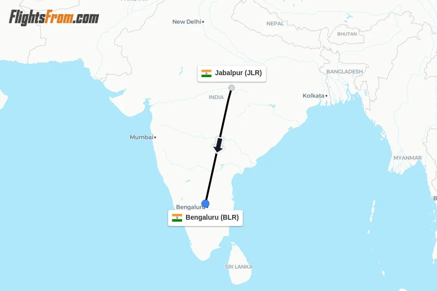 Flights from Jabalpur to Bengaluru route map