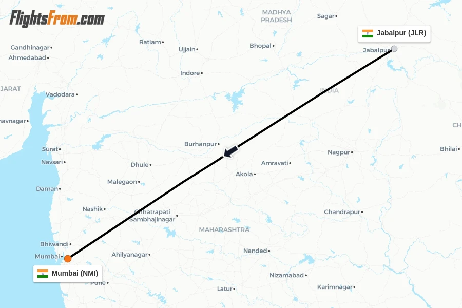 Flights from Jabalpur to Mumbai route map