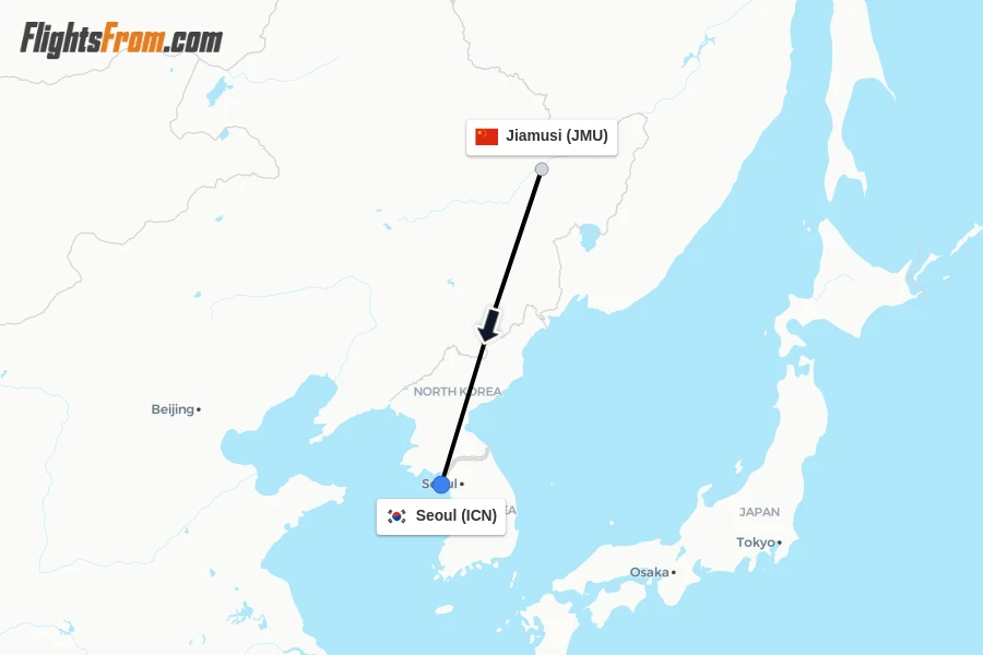 Flights from Jiamusi to Seoul route map