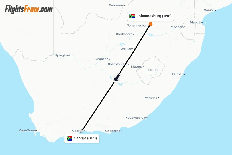 Flights from Johannesburg to George route map