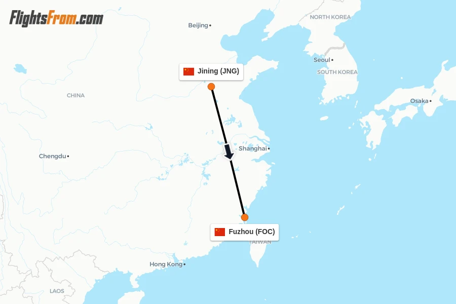 Flights from Jining to Fuzhou route map