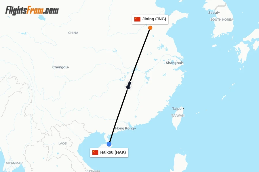 Flights from Jining to Haikou route map