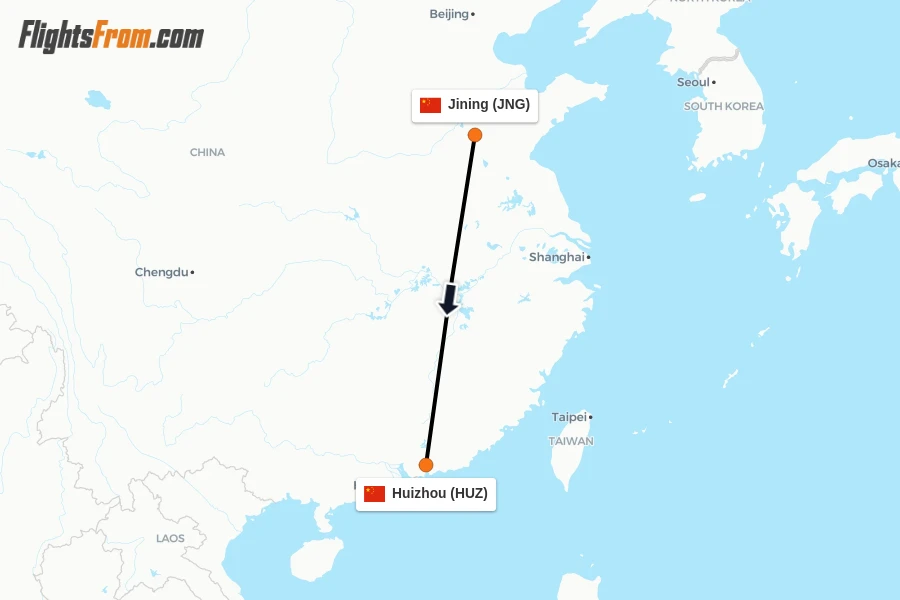 Flights from Jining to Huizhou route map