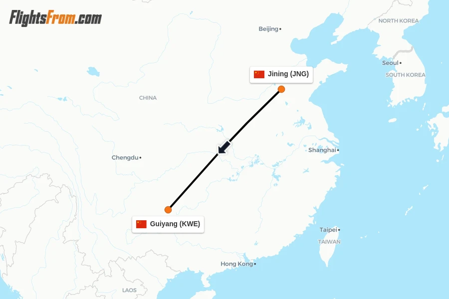 Flights from Jining to Guiyang route map