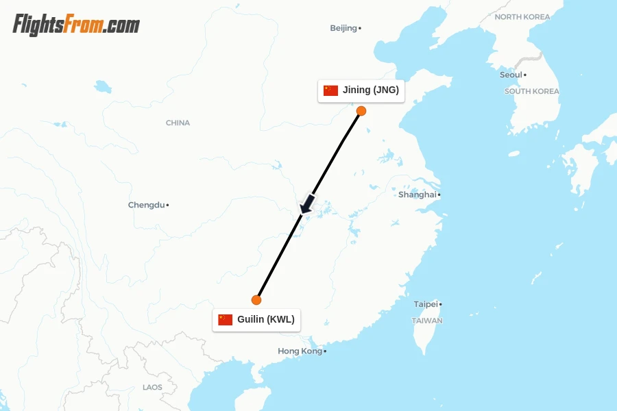 Flights from Jining to Guilin route map