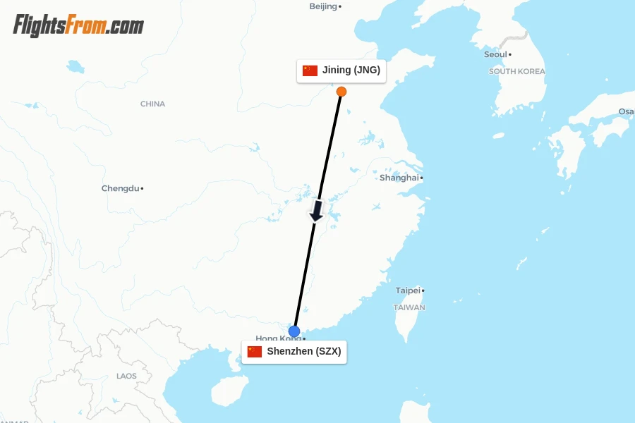 Flights from Jining to Shenzhen route map
