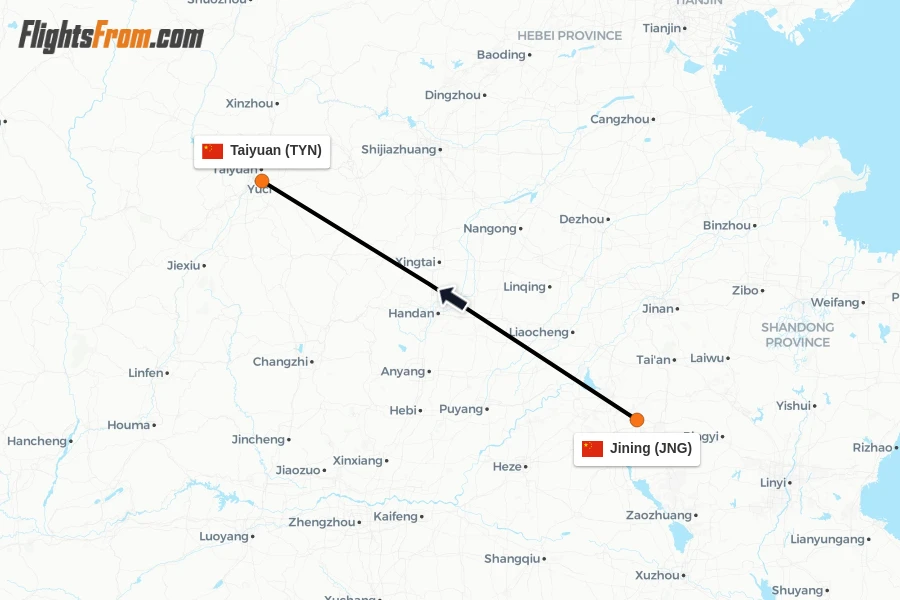 Flights from Jining to Taiyuan route map