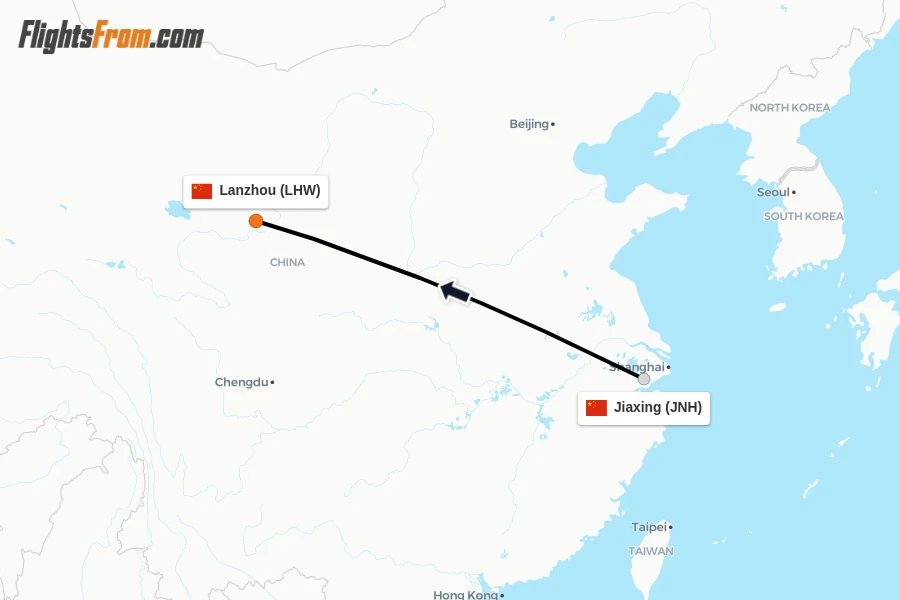 Flights from Jiaxing to Lanzhou route map