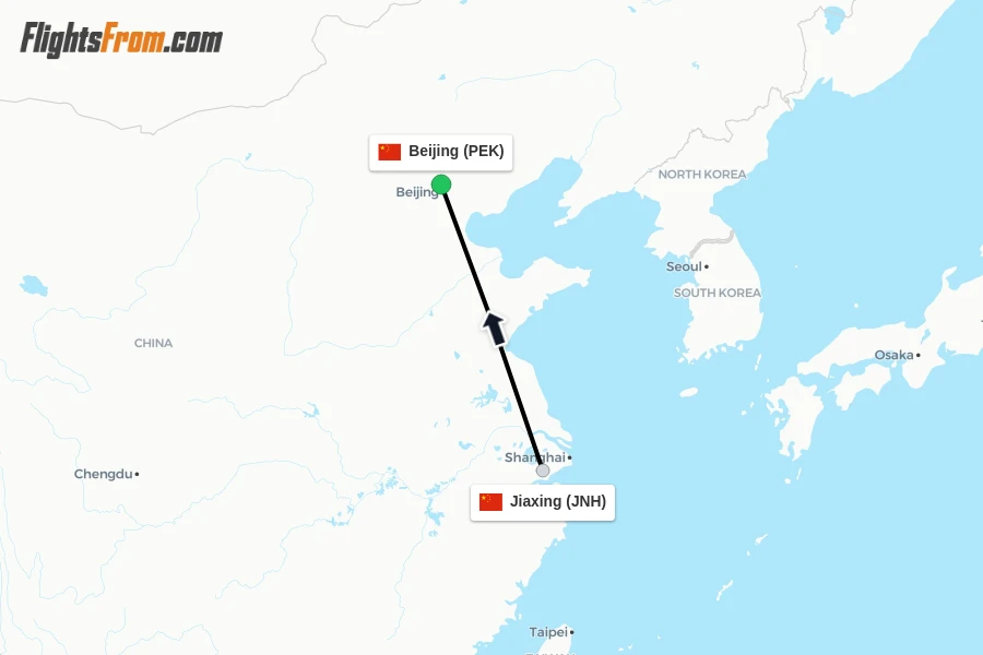 Flights from Jiaxing to Beijing route map