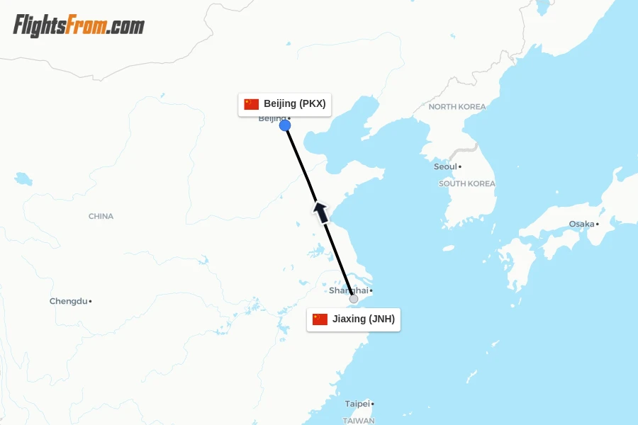 Flights from Jiaxing to Beijing route map