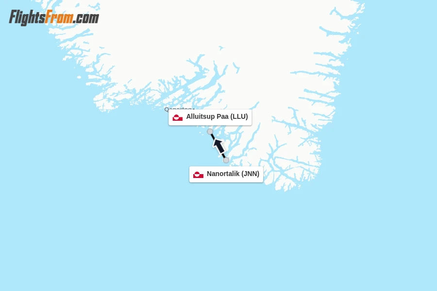 Flights from Nanortalik to Alluitsup Paa route map