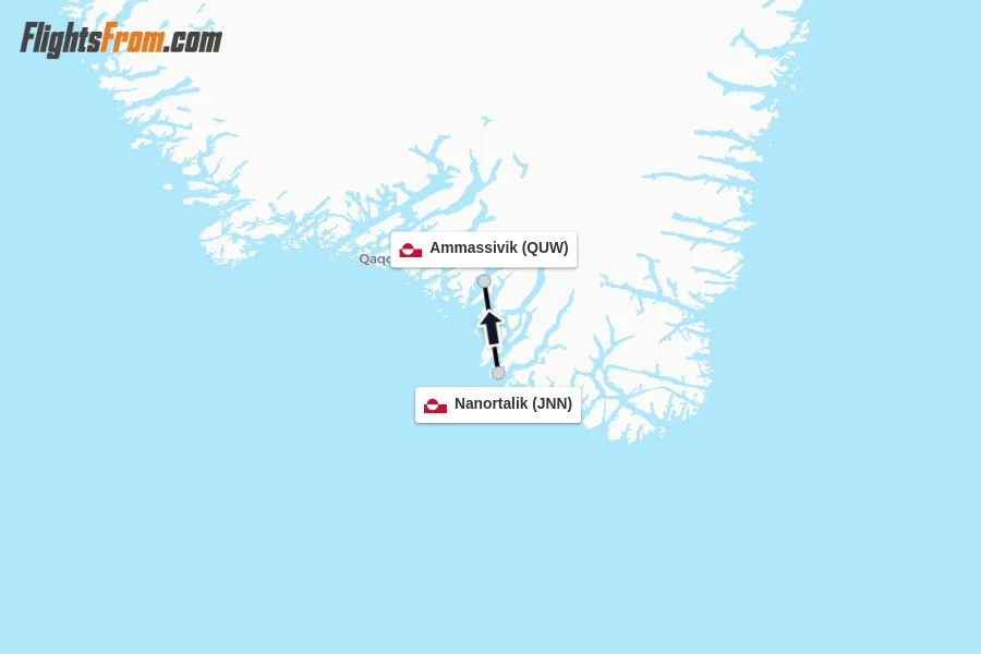 Flights from Nanortalik to Ammassivik route map