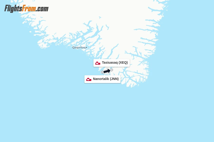 Flights from Nanortalik to Tasiuasaq route map