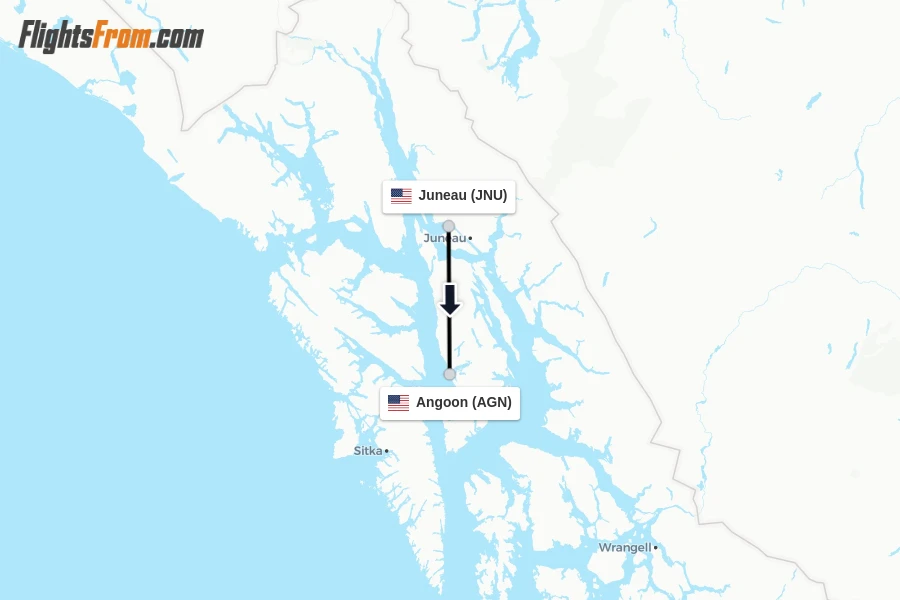 Flights from Juneau to Angoon route map