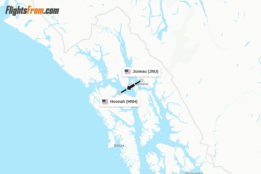 Flights from Juneau to Hoonah route map