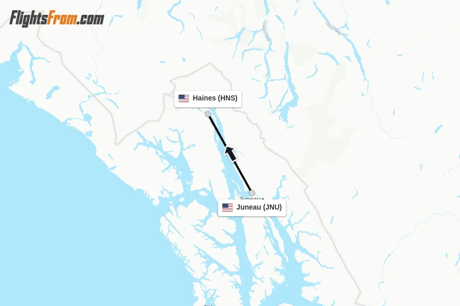 Flights from Juneau to Haines route map