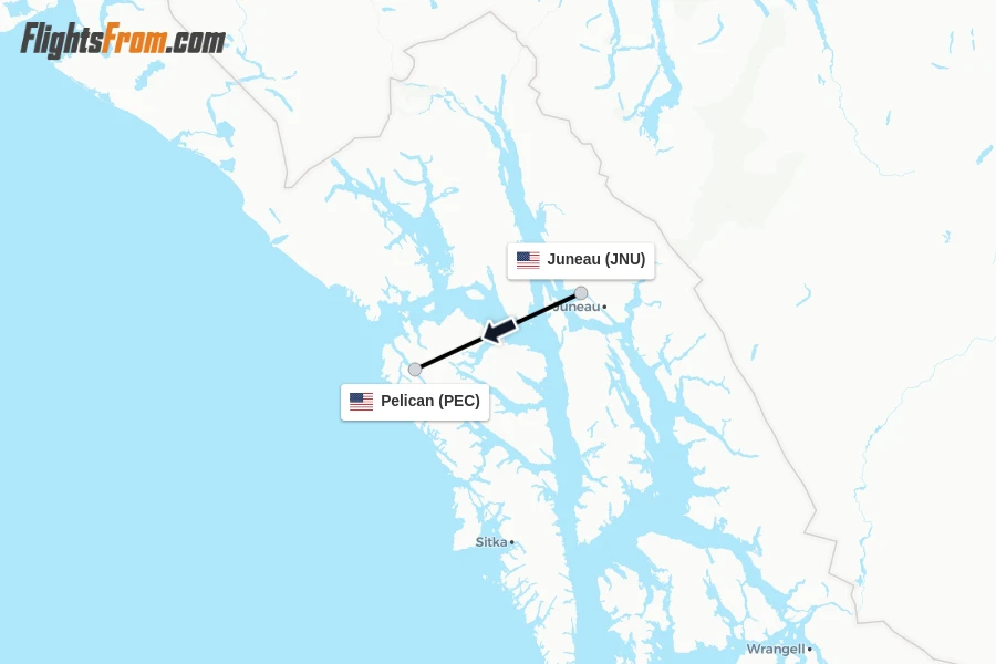 Flights from Juneau to Pelican route map