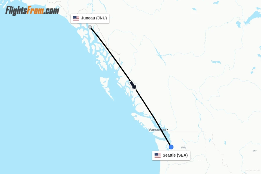 Flights from Juneau to Seattle route map