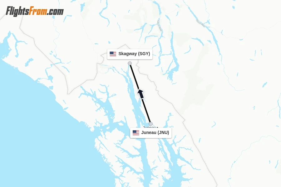 Flights from Juneau to Skagway route map