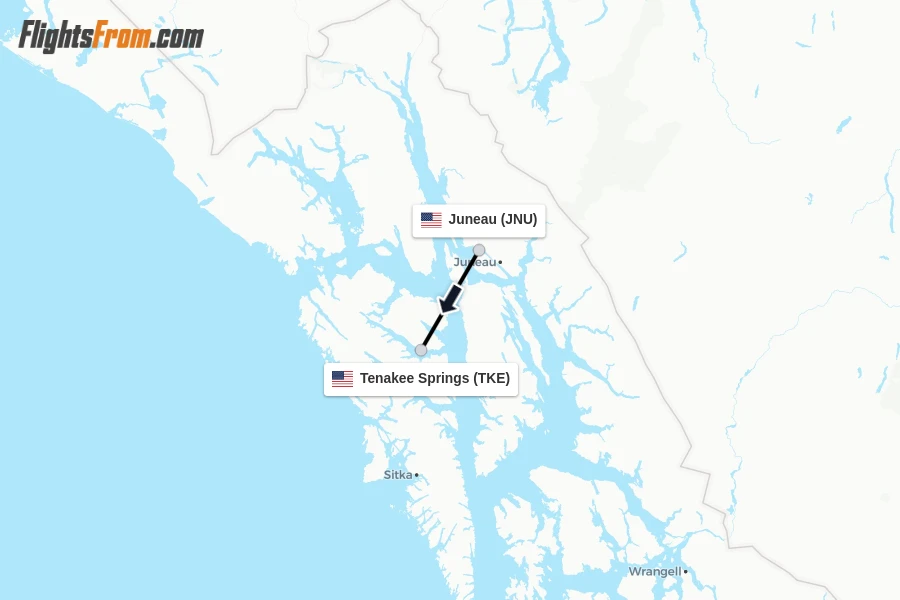 Flights from Juneau to Tenakee Springs route map