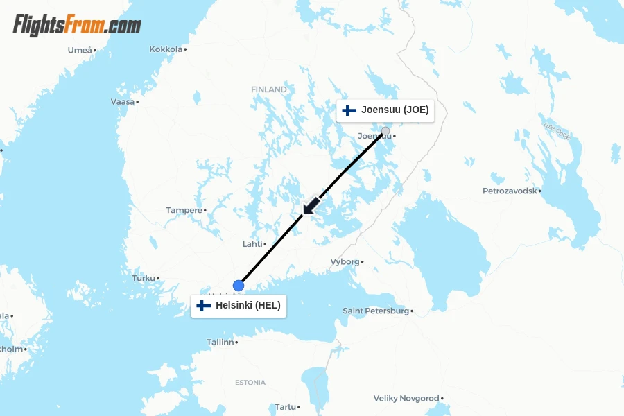Flights from Joensuu to Helsinki route map