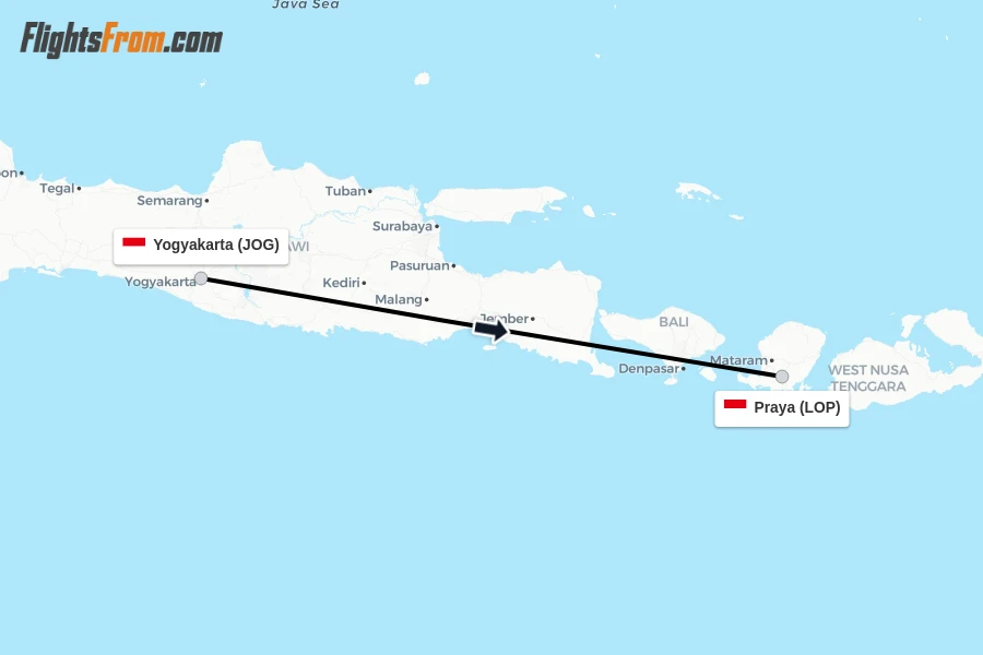 Flights from Yogyakarta to Praya route map
