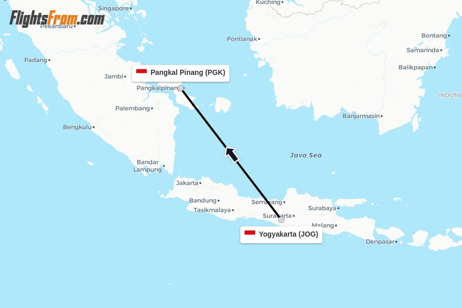 Flights from Yogyakarta to Pangkal Pinang route map