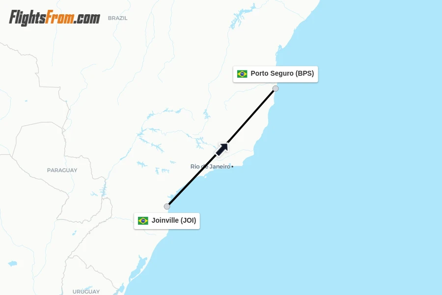 Flights from Joinville to Porto Seguro route map