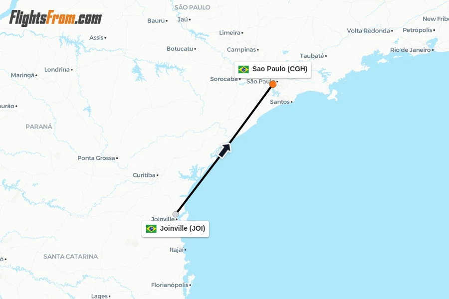Flights from Joinville to Sao Paulo route map