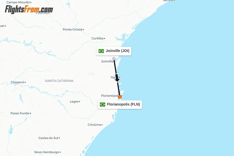 Flights from Joinville to Florianopolis route map