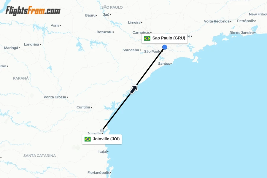 Flights from Joinville to Sao Paulo route map