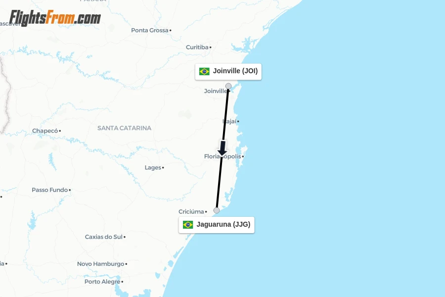 Flights from Joinville to Jaguaruna route map