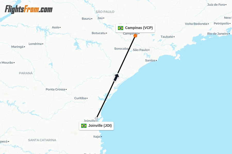 Flights from Joinville to Campinas route map