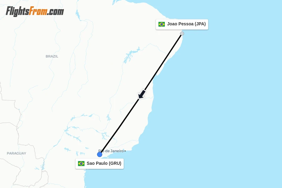 Flights from Joao Pessoa to Sao Paulo route map