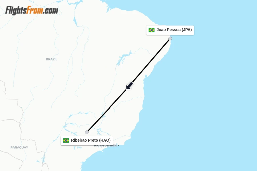 Flights from Joao Pessoa to Ribeirao Preto route map