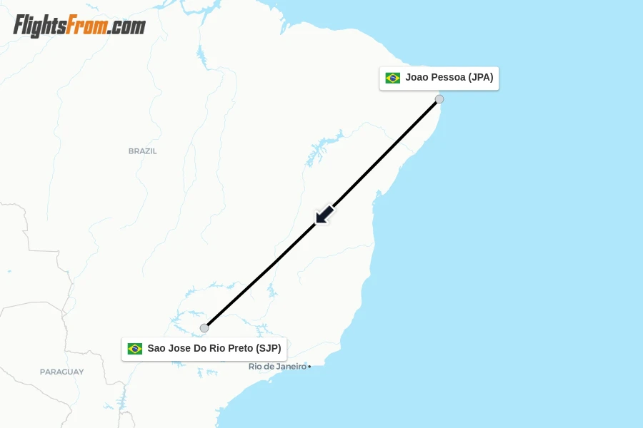 Flights from Joao Pessoa to Sao Jose Do Rio Preto route map