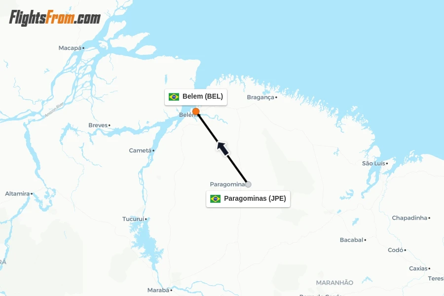 Flights from Paragominas to Belem route map